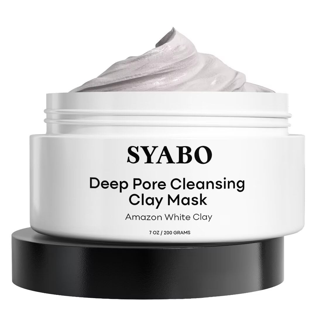 SYABO Deep Pore Clearing Mask, Facial Mask with Amazonian White Clay, Removes Excess Oil, Reducer for Blackhead, Whitehead, Acne and Pores, Tightens Skin Care for Women Men 200ml (7.05 Fl Oz)