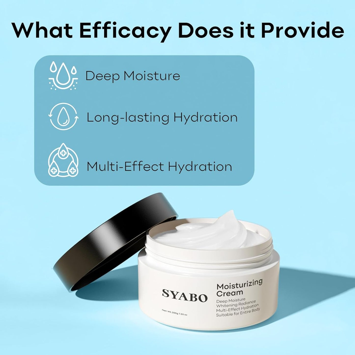 Moisturizing Cream, Body and Face Moisturizer for Dry Skin, Body Cream with Hyaluronic Acid, Daily Moisturizer | 7.05 Oz
