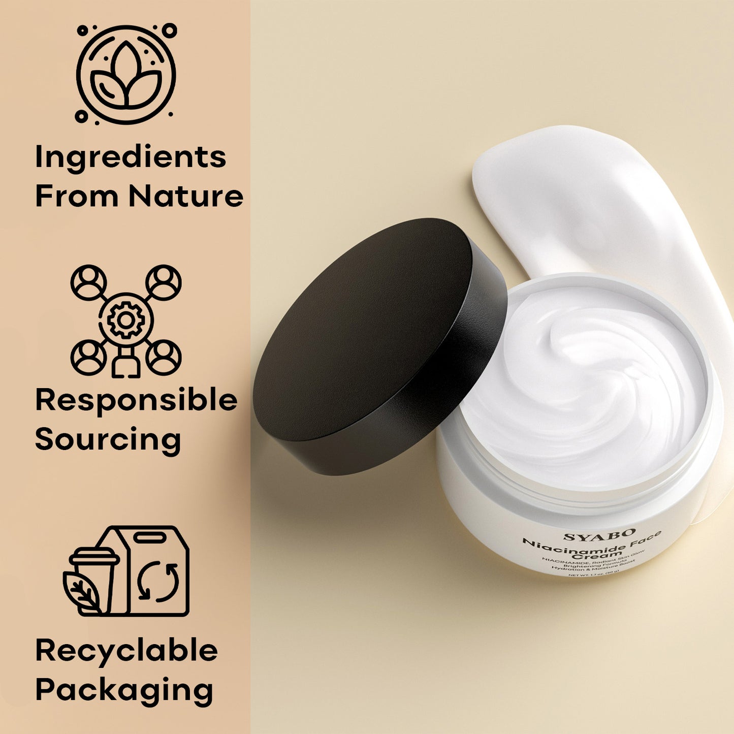 SYABO Niacinamide Face Cream, Anti-aging Face Moisturizer, Dilute Acne Marks, Even Skin Tone, Increase Skin Luster - All Skin Types 1.76 Fl. oz/ 50ml Skincare Lighten Skin Repair Moisture Hydrate Hydrating Moisturizing