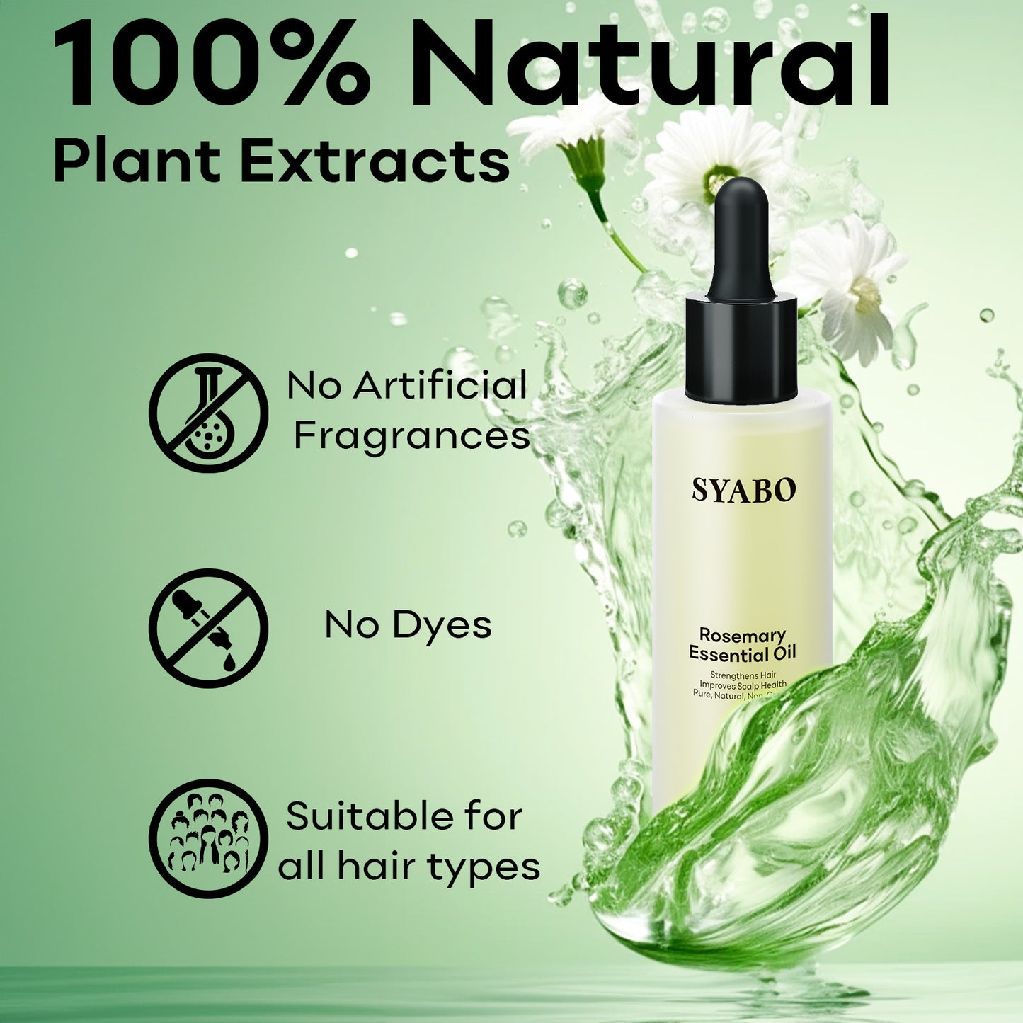 SYABO Rosemary Essential Oil, 100% Pure and Natural Premium Glass Dropper Hair Oil, Rosemary Essential Hair Oils for Hair Care, Hair Oiling, Strengthen Hair Follicles, Nourish Dry Scalp 2.02 FL OZ