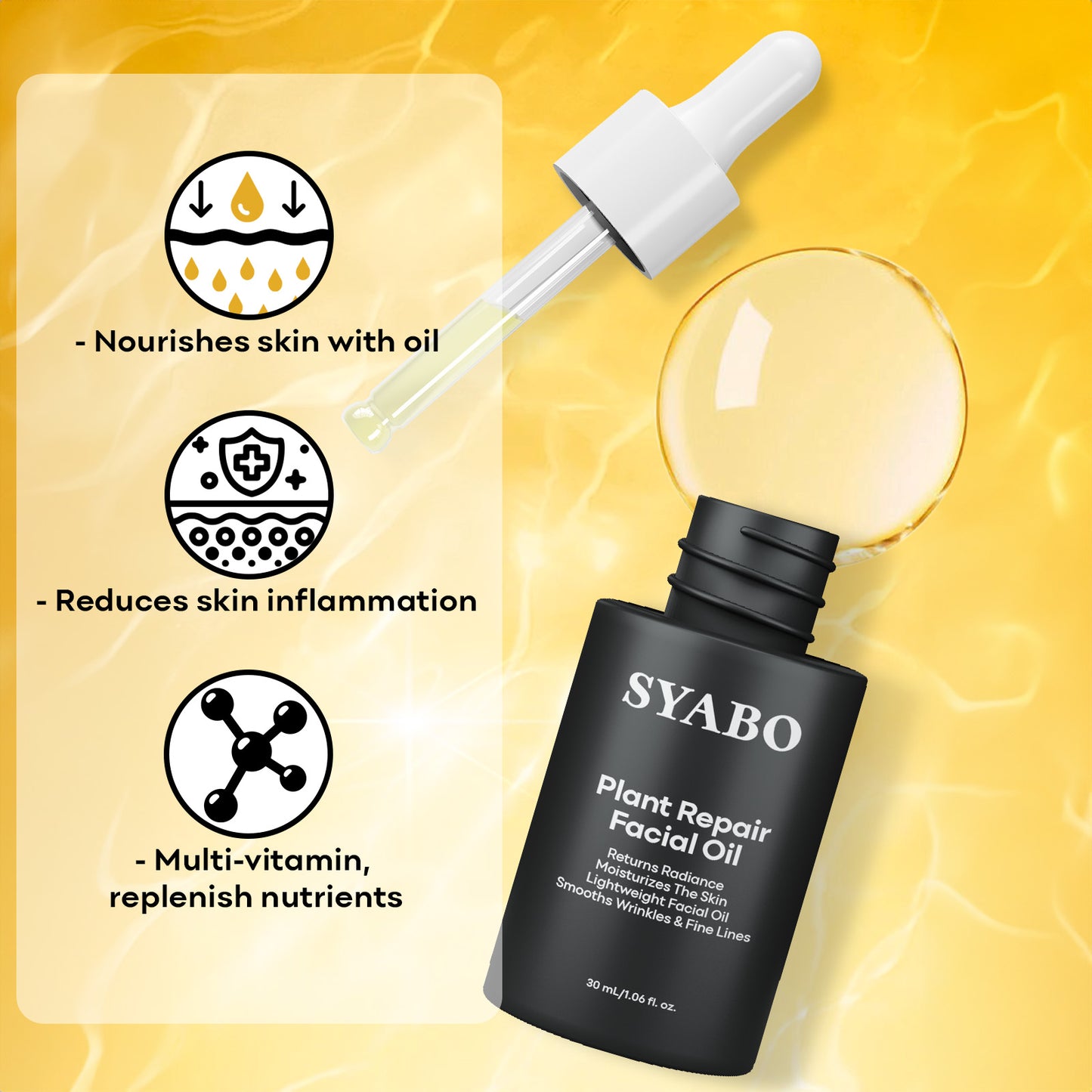 SYABO Facial Seed Essence Oil Improves Roughness, Dullness, Dry Lines And Shriveled Skin，Lightweight & Non-Greasy Recovery Facial Oil, Relieve dry skin，Hydrating Facial Oil with Vitamin E, C & 11 Pure Seeds Facial Oil ，for Skin Care, Body1 .06FL OZ