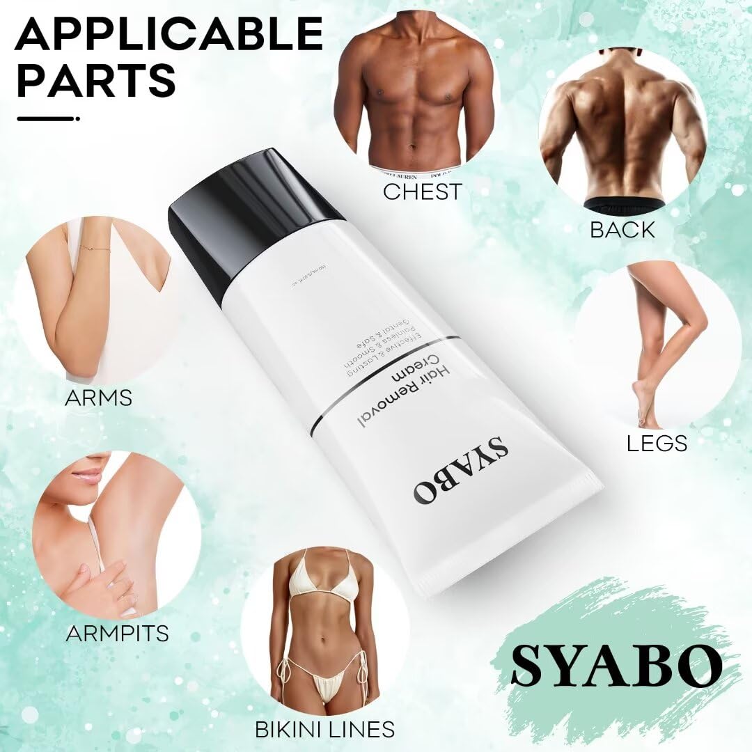 Hair Removal Cream, Painless Bikini, Legs, Arms and Underarms Hair Removal Lotion, Sensitive Body Hair Removal Cream, Soothing & Skin Friendly for Women Men All Skin Types, 5.07 FL OZ