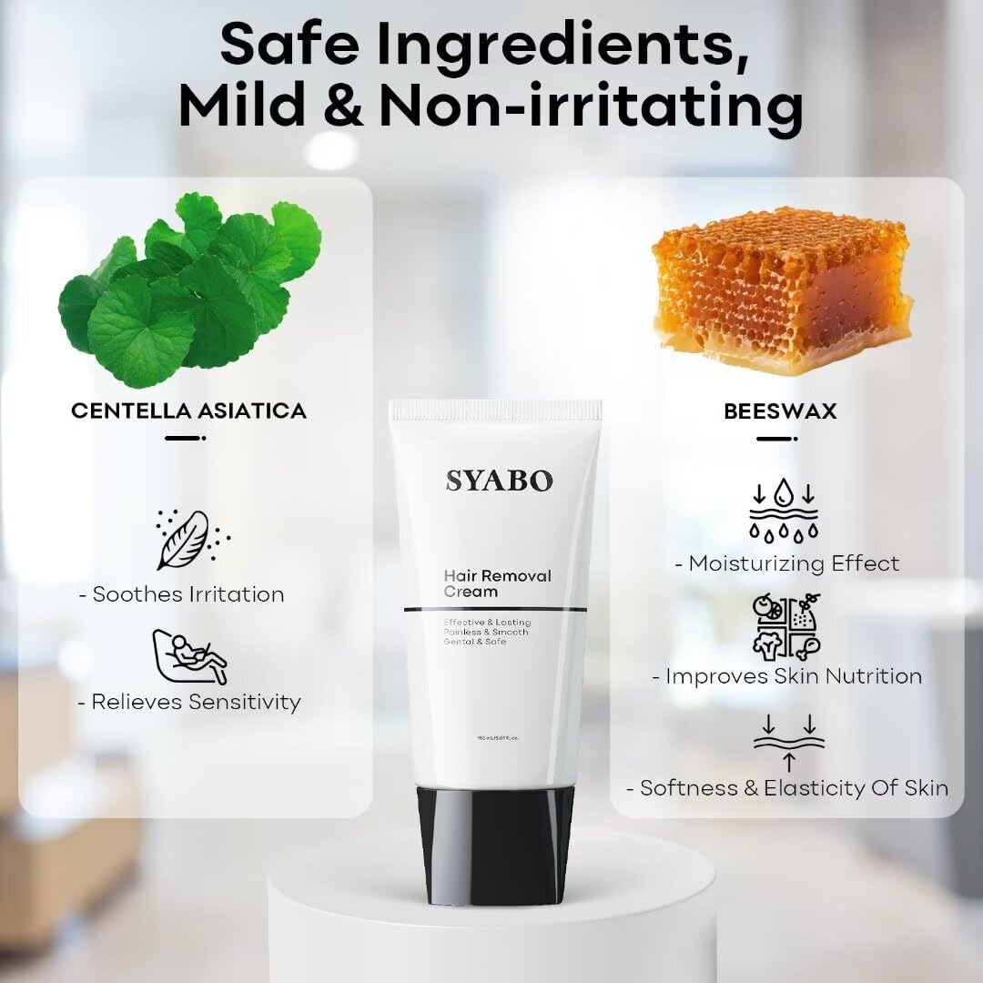 Hair Removal Cream, Painless Bikini, Legs, Arms and Underarms Hair Removal Lotion, Sensitive Body Hair Removal Cream, Soothing & Skin Friendly for Women Men All Skin Types, 5.07 FL OZ