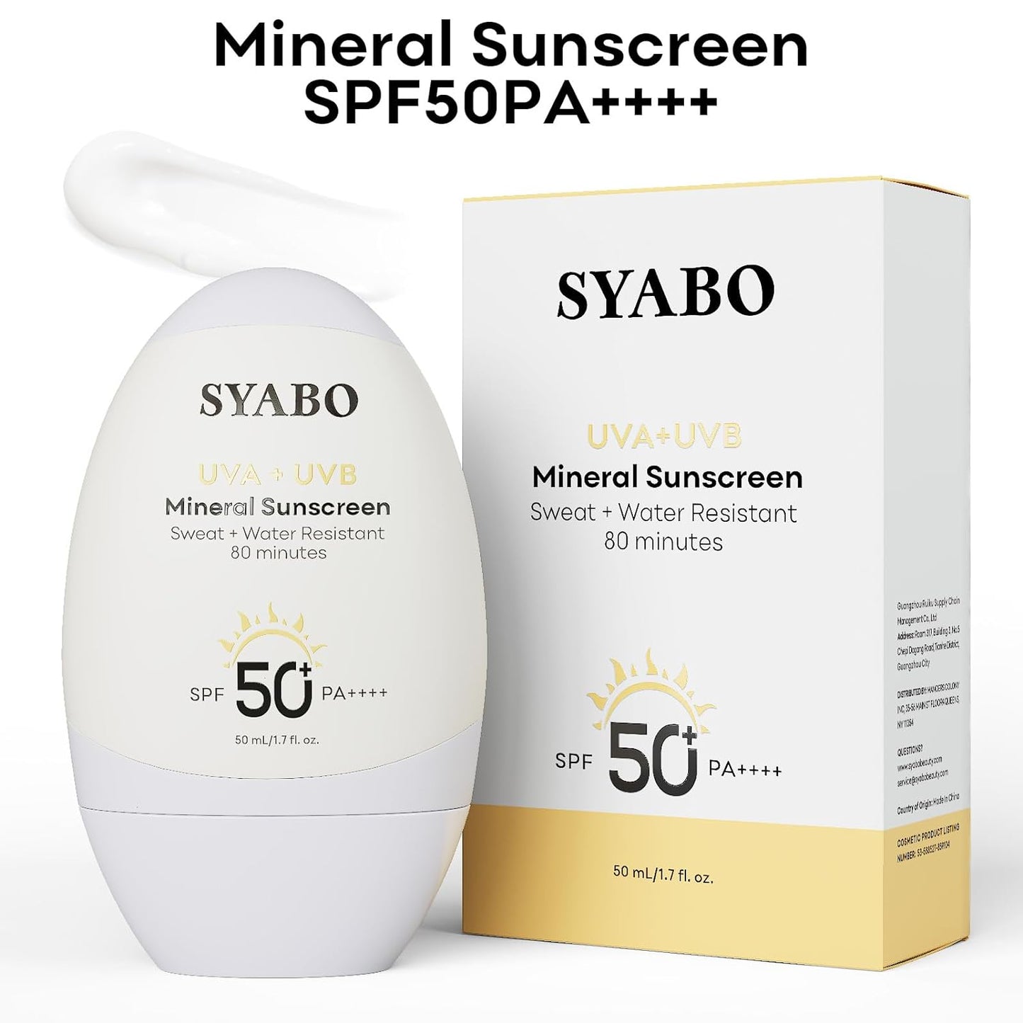 Mineral Sunscreen, SPF 50+ Sunscreen Lotion with Zinc Oxide, Water Resistant Face Sun Cream, Calms Sensitive Skin and Acne-Prone Skin, Broad Spectrum UVA/UVB Sun Protection, 1.7 FL OZ