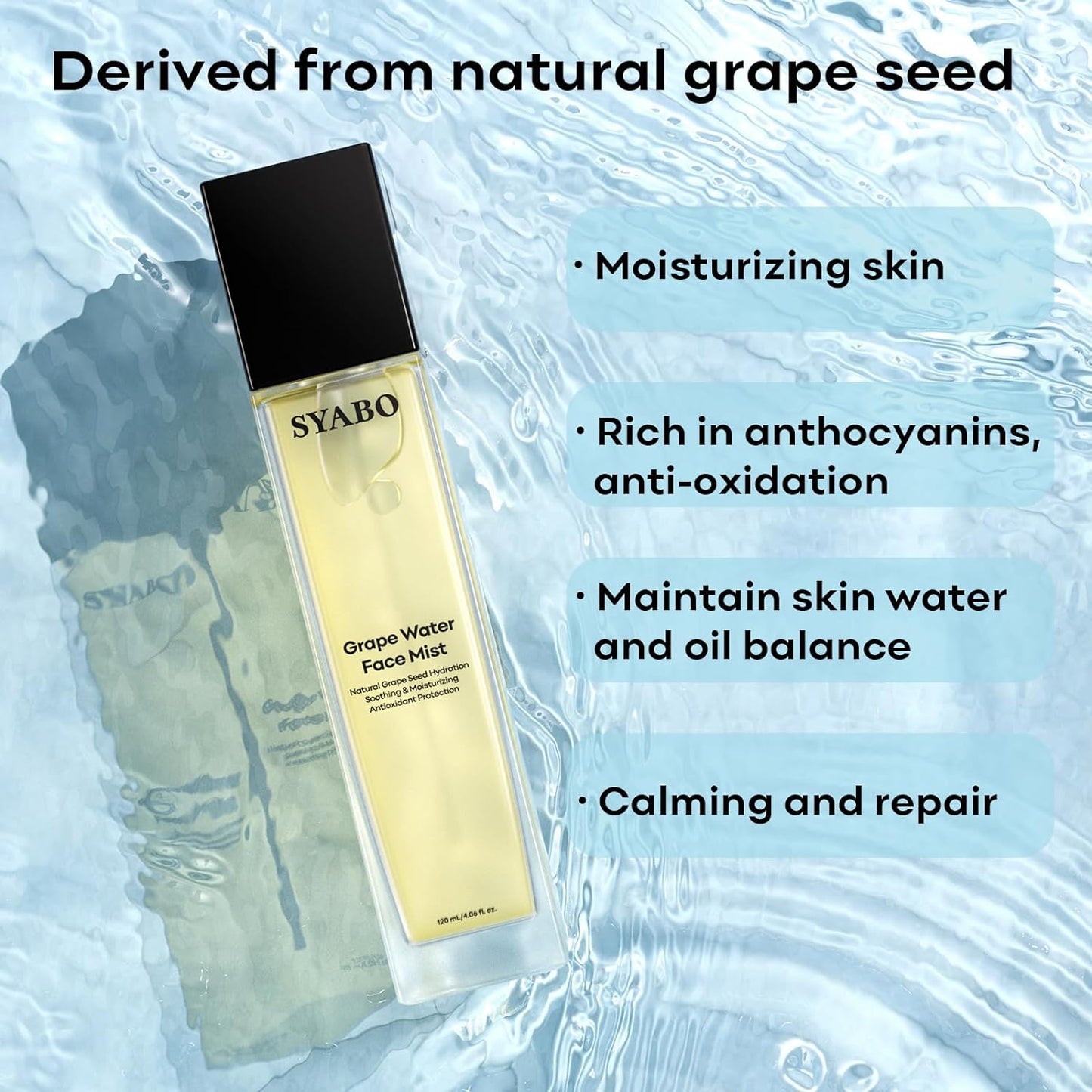 SYABO Grape Water Face Mist, Soothing Moisturizing Facial Spray with Natural Grape Seed Extract for All Skin