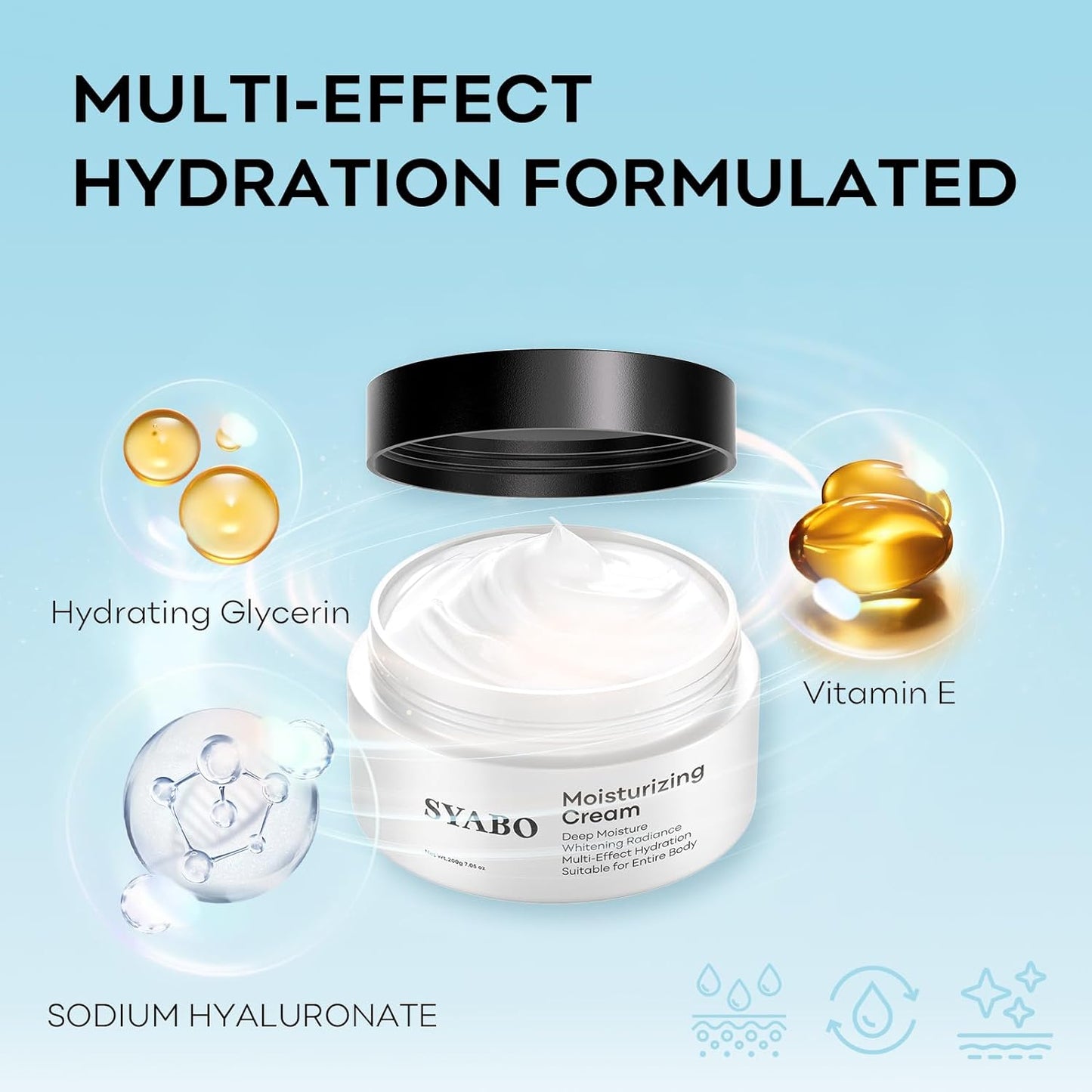 Moisturizing Cream, Body and Face Moisturizer for Dry Skin, Body Cream with Hyaluronic Acid, Daily Moisturizer | 7.05 Oz