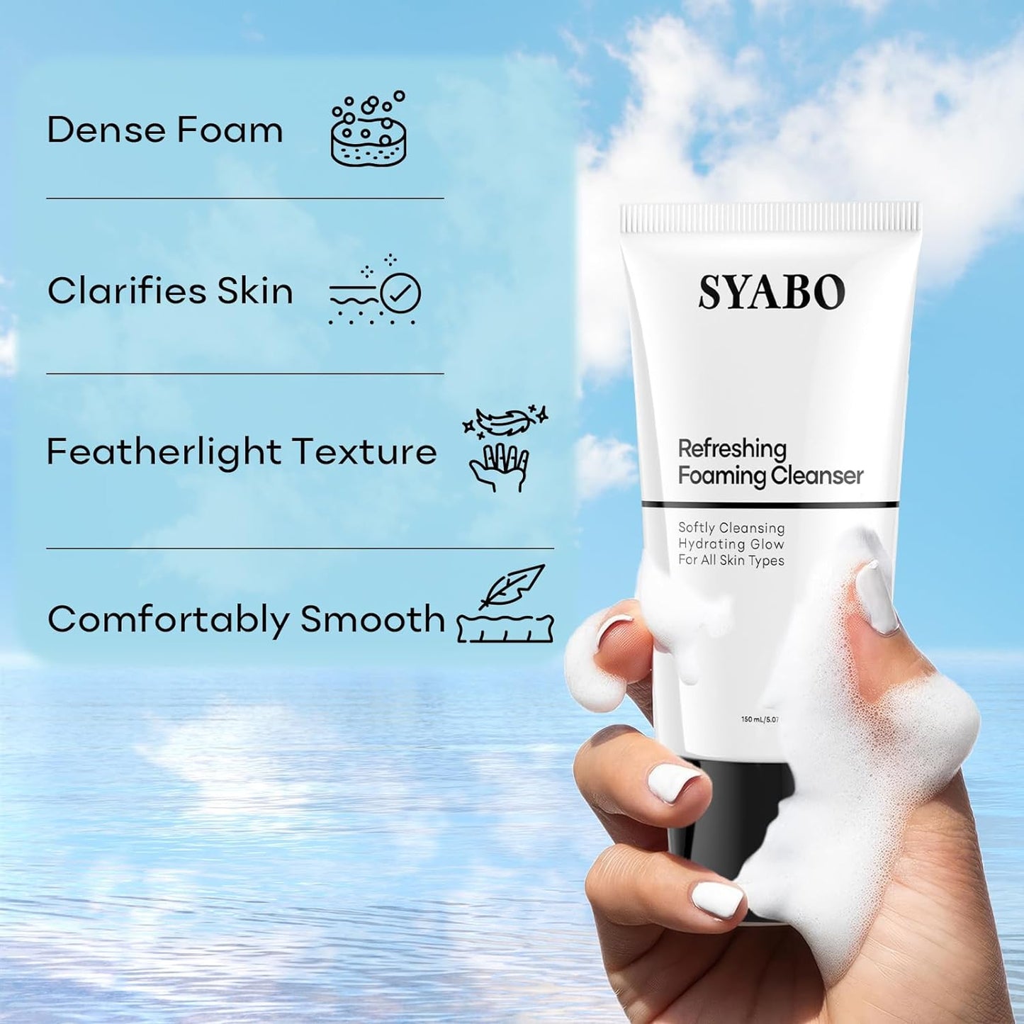 SYABO Refreshing Foaming Facial Cleanser, Gentle Cleansing and Non-irritating, Face Wash for Oil control and Moisturizing 5.07 oz