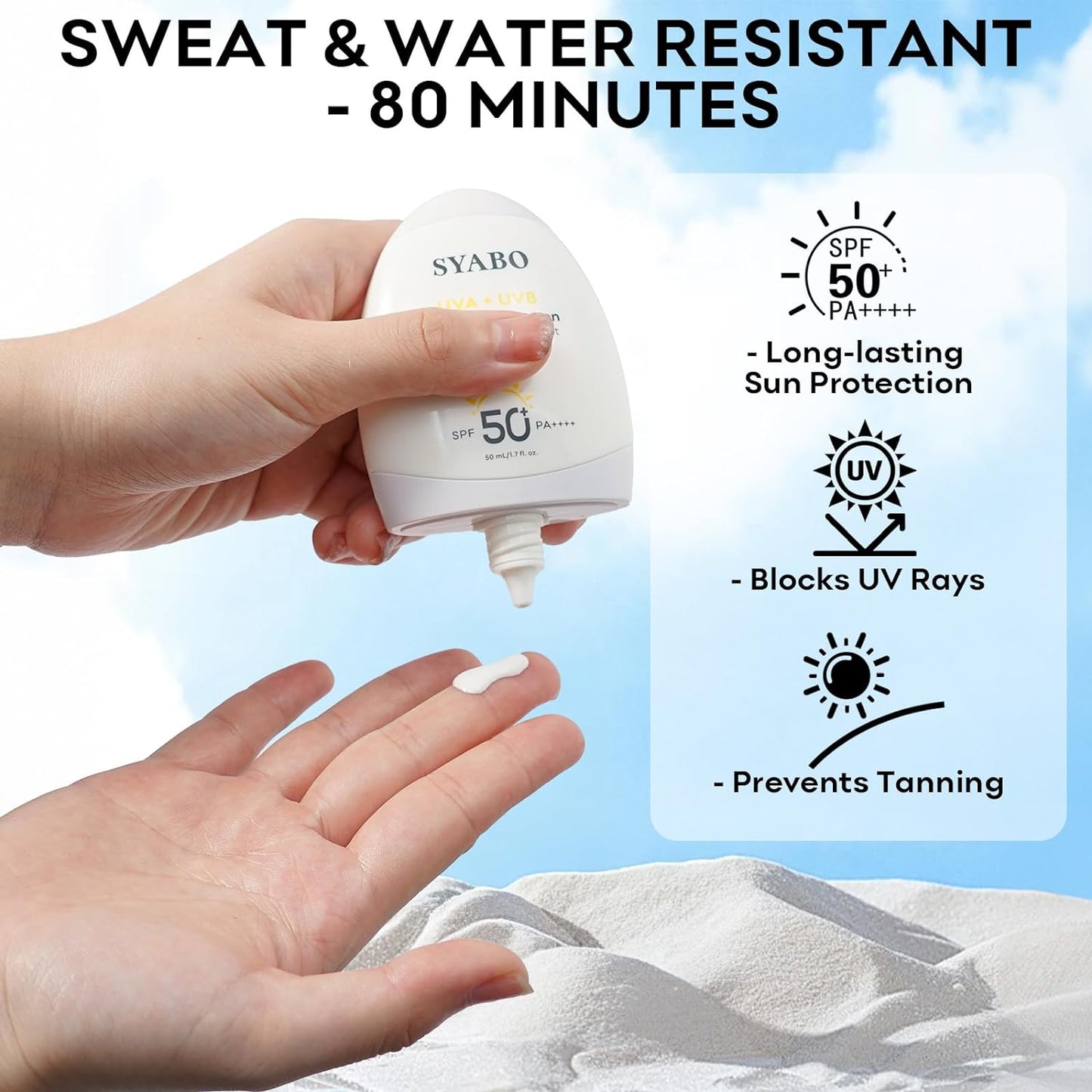 Mineral Sunscreen, SPF 50+ Sunscreen Lotion with Zinc Oxide, Water Resistant Face Sun Cream, Calms Sensitive Skin and Acne-Prone Skin, Broad Spectrum UVA/UVB Sun Protection, 1.7 FL OZ