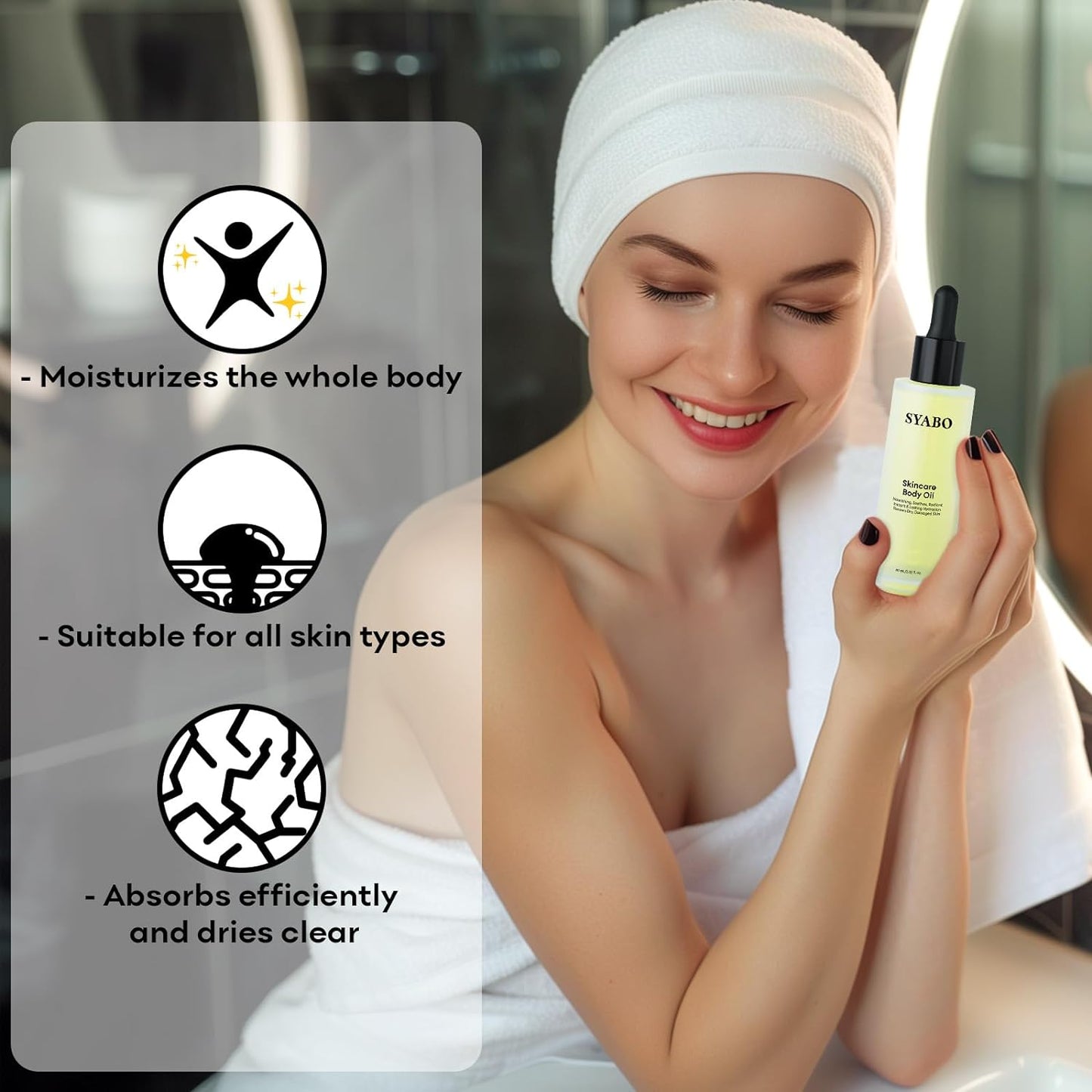 Skincare Body Oil, Moisturizer Hydrating Body Oil, Vitamin E and Jojoba Oils for Women Men Nourishing After Shower & Bath Oil, 2 FL OZ, All Skin Types